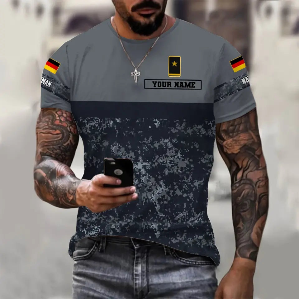 Personalisiertes T-Shirt mit Camouflage-Muster für deutsche Soldaten/Veteranen mit Namen und Rang, 3D-Druck – 0610230008