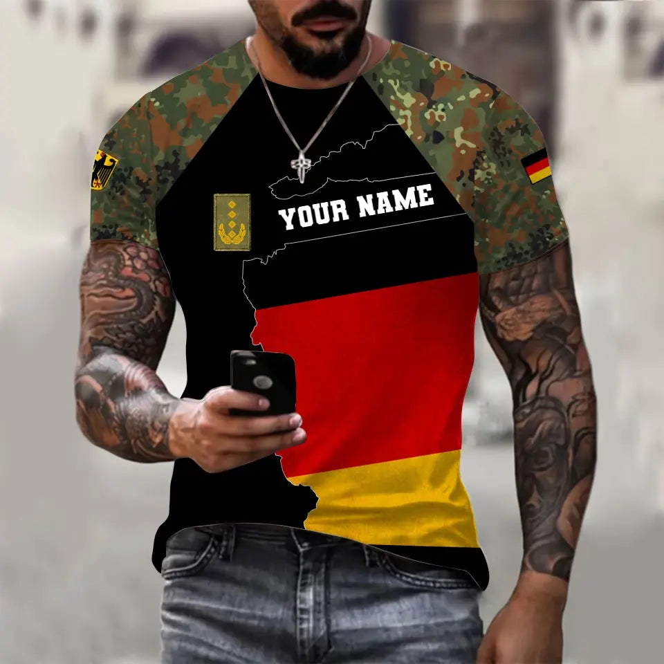 T-shirt personnalisé avec camouflage soldat/vétéran allemand avec nom et grade imprimé en 3D - 0610230014