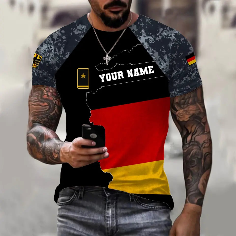 Personalisiertes T-Shirt mit Camouflage-Muster für deutsche Soldaten/Veteranen mit Namen und Rang, 3D-Druck – 0610230014