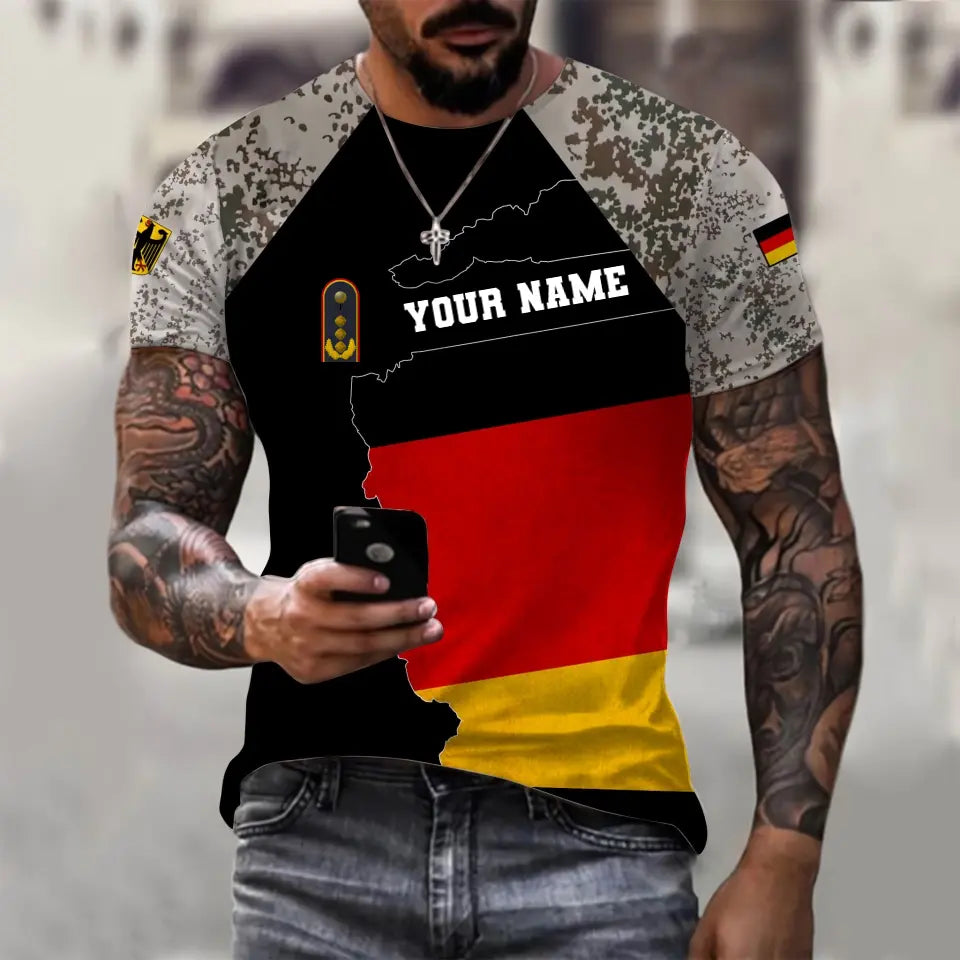 Personalisiertes T-Shirt mit Camouflage-Muster für deutsche Soldaten/Veteranen mit Namen und Rang, 3D-Druck – 0610230014