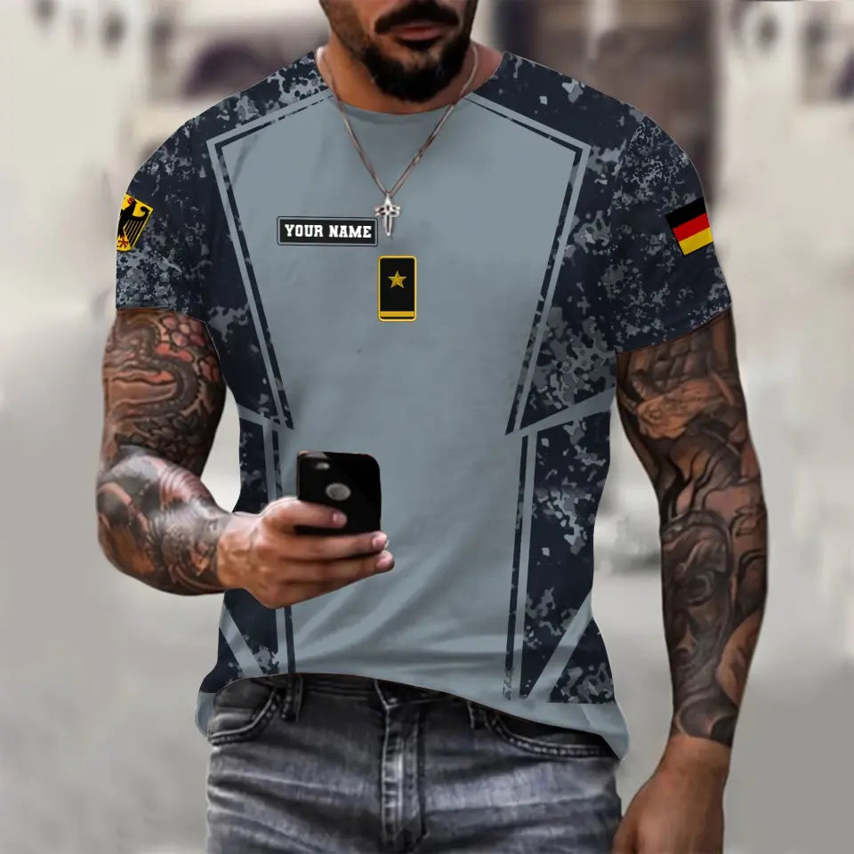 T-shirt personnalisé avec camouflage soldat/vétéran allemand avec nom et grade imprimé en 3D - 0610230015