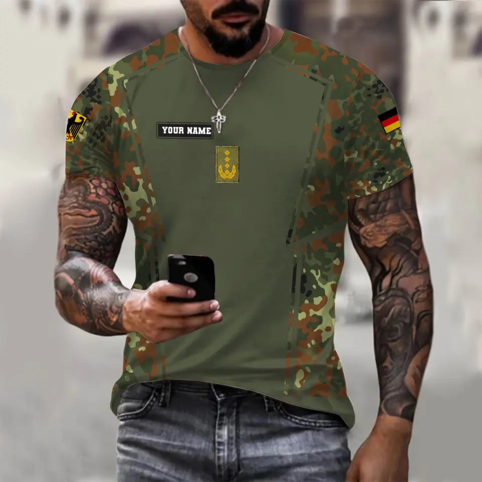 T-shirt personnalisé avec camouflage soldat/vétéran allemand avec nom et grade imprimé en 3D - 0610230015