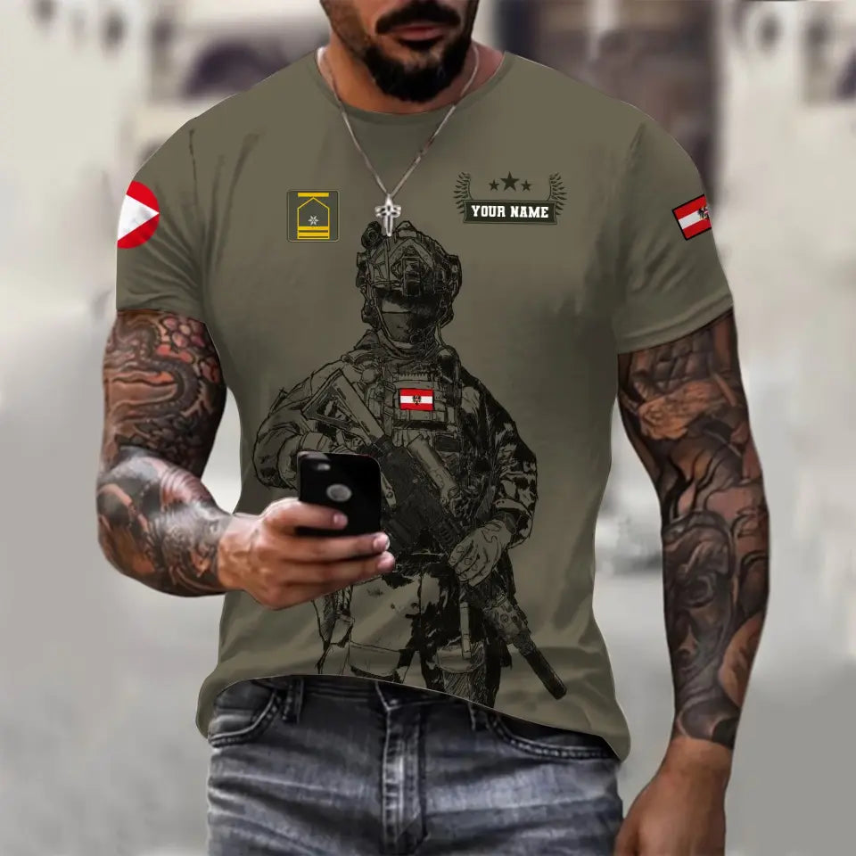 Personalized Austrian Soldier/ Veteran Camo With Name And Rank T-shirt 3D Printed - 091023001