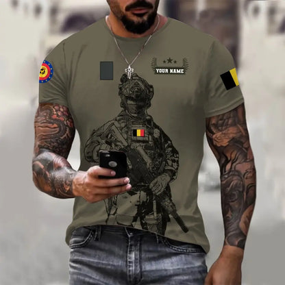 T-shirt personnalisé avec camouflage soldat/vétéran belge avec nom et grade imprimé en 3D - 0910230001