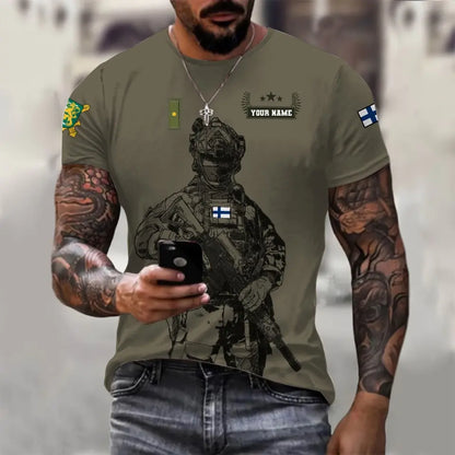 T-shirt personnalisé avec camouflage soldat/vétéran finlandais avec nom et grade imprimé en 3D - 0910230001