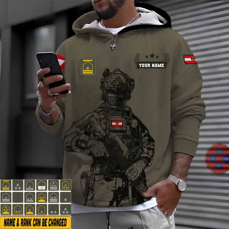 Personalisierter österreichischer Soldat/Veteranen-Hoodie im Camouflage-Design mit Namen und Rang - 16968096