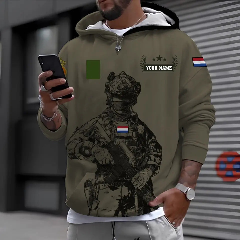 Personalisierter Kapuzenpullover mit Camouflage-Muster für niederländische Soldaten/Veteranen mit Namen und Rang, 3D-Druck – 16968096