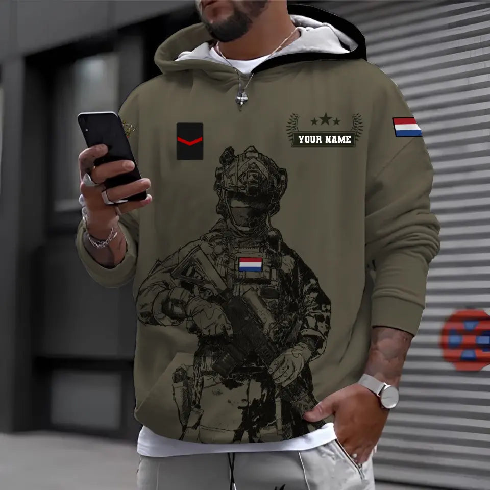 Personalized Netherlands Soldier/ Veteran Camo With Name And Rank Hoodie 3D Printed - 16968096