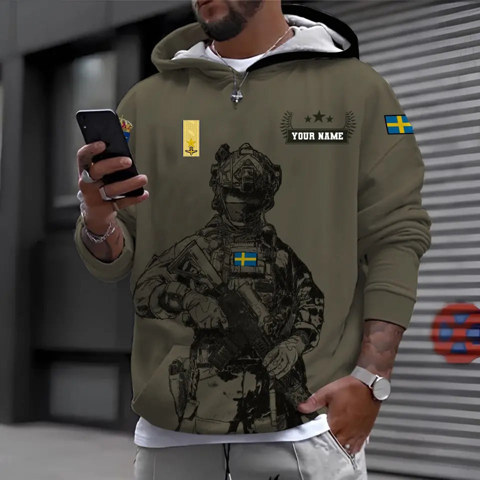 Sweat à capuche personnalisé avec camouflage soldat/vétéran suédois avec nom et grade imprimé en 3D - 16968096