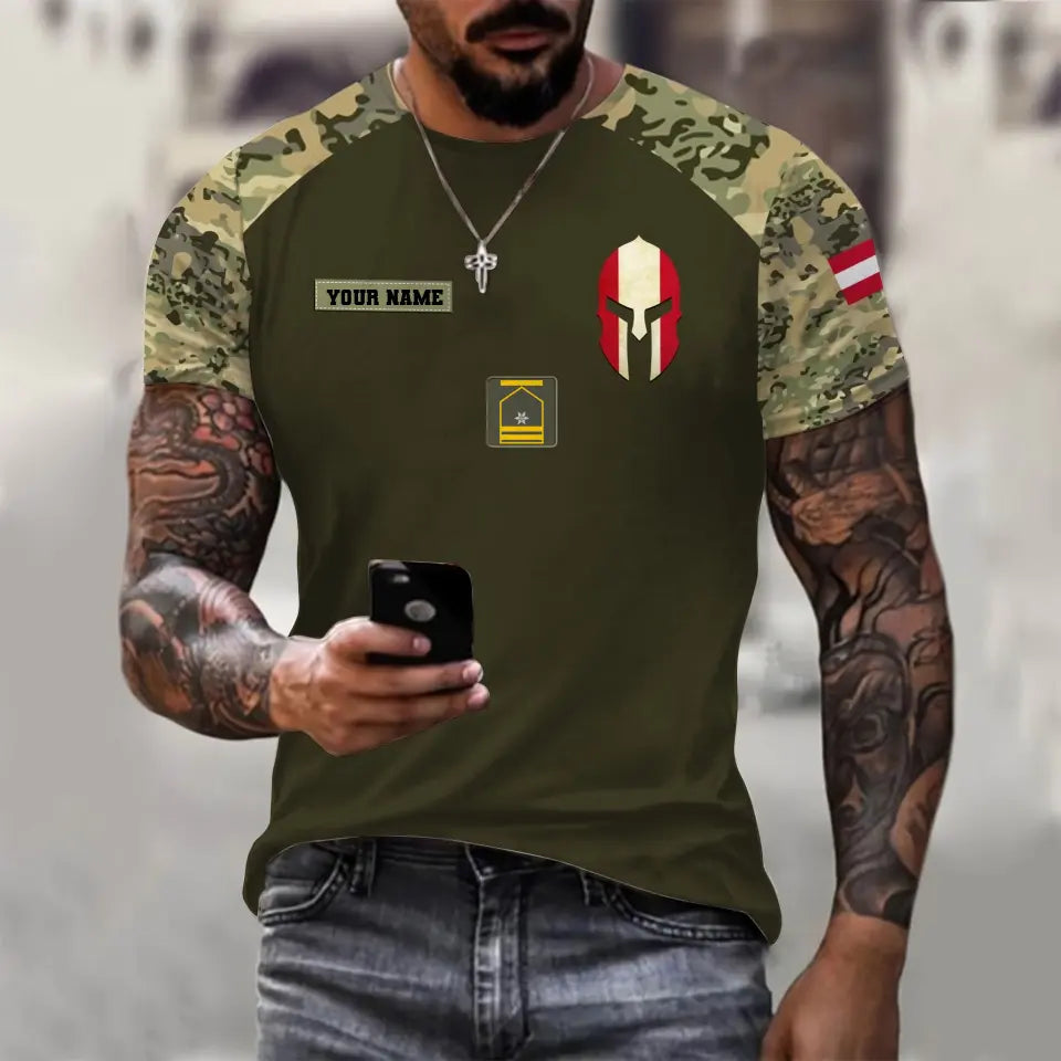 Personalisiertes österreichisches Soldaten-/Veteranen-Tarn-T-Shirt mit Namen und Rang, 3D-Druck -1010230001