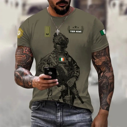 Personalisiertes irisches Soldaten-/Veteranen-T-Shirt mit Camouflage-Muster und Namen und Rang, 3D-Druck – 0910230001