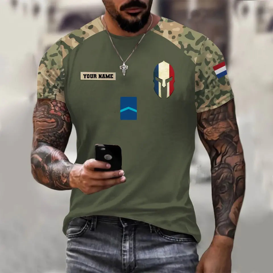 Personalisiertes T-Shirt mit Camouflage-Muster für niederländische Soldaten/Veteranen mit Namen und Rang, 3D-Druck – 1010230001