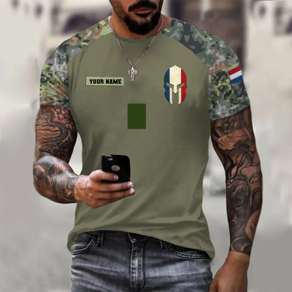 Personalisiertes T-Shirt mit Camouflage-Muster für niederländische Soldaten/Veteranen mit Namen und Rang, 3D-Druck – 1010230001