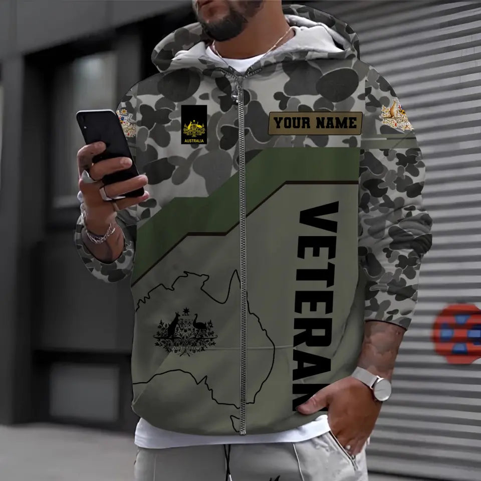 Personalized Australian Soldier/ Veteran Camo With Name And Rank Hoodie 3D Printed - 16969824