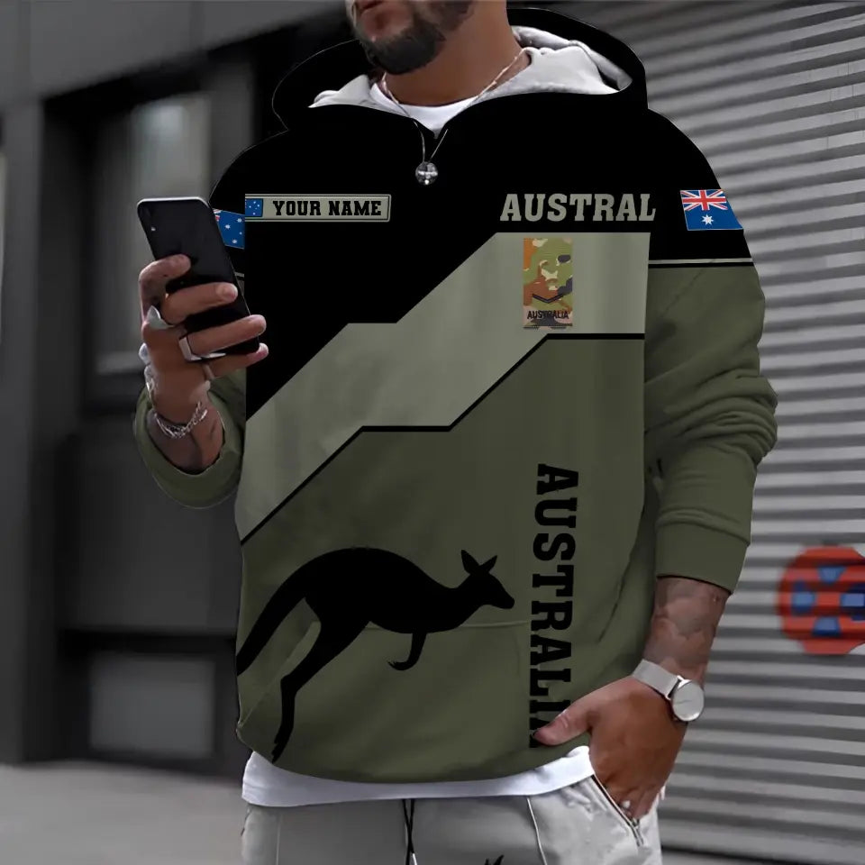 Sweat à capuche personnalisé avec camouflage soldat/vétéran australien avec nom et grade imprimé en 3D - 1696982405