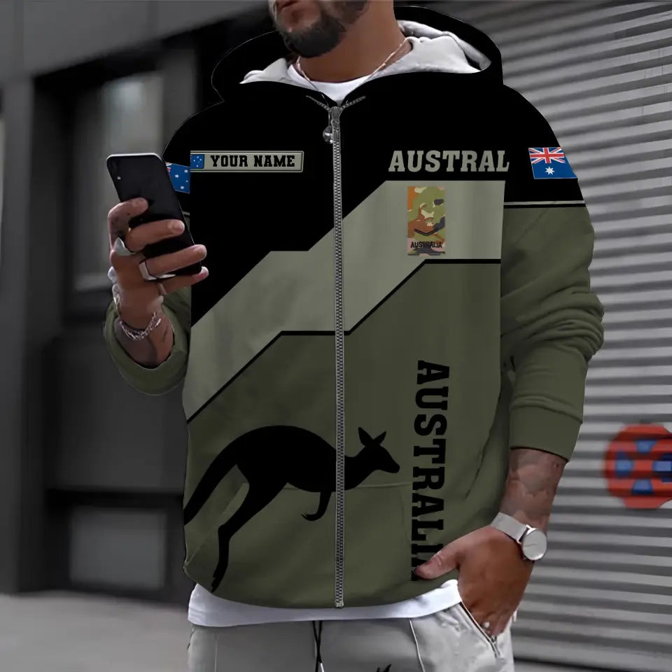 Sweat à capuche personnalisé avec camouflage soldat/vétéran australien avec nom et grade imprimé en 3D - 1696982405