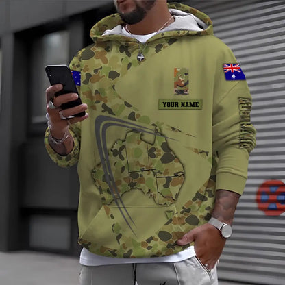 Sweat à capuche personnalisé avec camouflage soldat/vétéran australien avec nom et grade imprimé en 3D - 1696982401