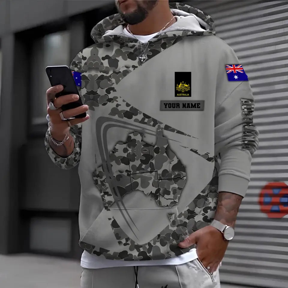 Sweat à capuche personnalisé avec camouflage soldat/vétéran australien avec nom et grade imprimé en 3D - 1696982401