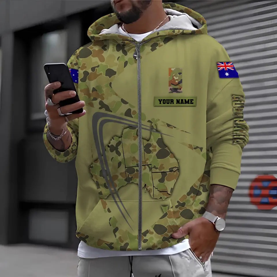 Sweat à capuche personnalisé avec camouflage soldat/vétéran australien avec nom et grade imprimé en 3D - 1696982401