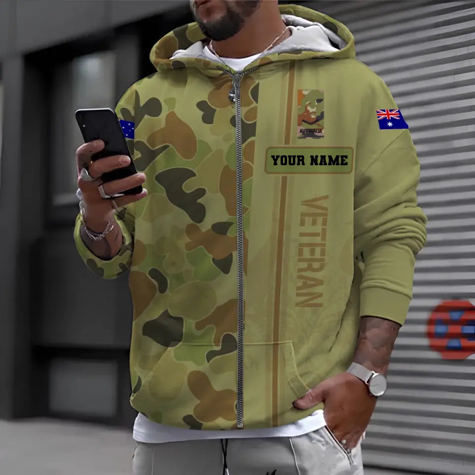 Personalized Australian Soldier/ Veteran Camo With Name And Rank Hoodie 3D Printed - 1696982402