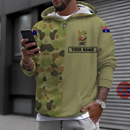 Personalisierter Kapuzenpullover mit Camouflage-Muster für australische Soldaten/Veteranen mit Namen und Rang, 3D-Druck – 1696982405