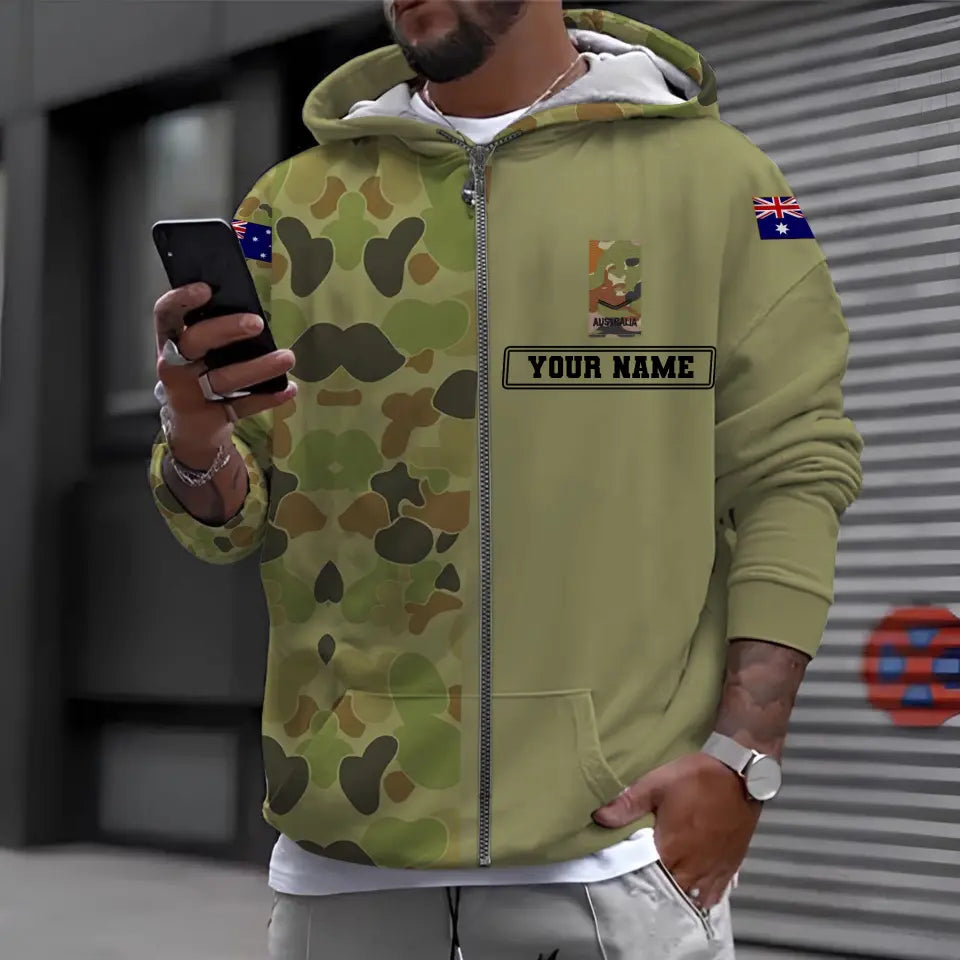 Personalisierter Kapuzenpullover mit Camouflage-Muster für australische Soldaten/Veteranen mit Namen und Rang, 3D-Druck – 1696982405