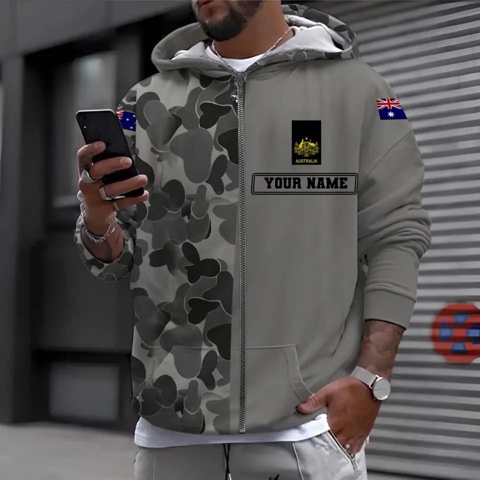 Personalized Australian Soldier/ Veteran Camo With Name And Rank Hoodie 3D Printed - 1696982405