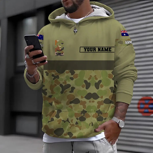 Personalisierter Kapuzenpullover mit Camouflage-Muster für australische Soldaten/Veteranen mit Namen und Rang, 3D-Druck – 1696982404