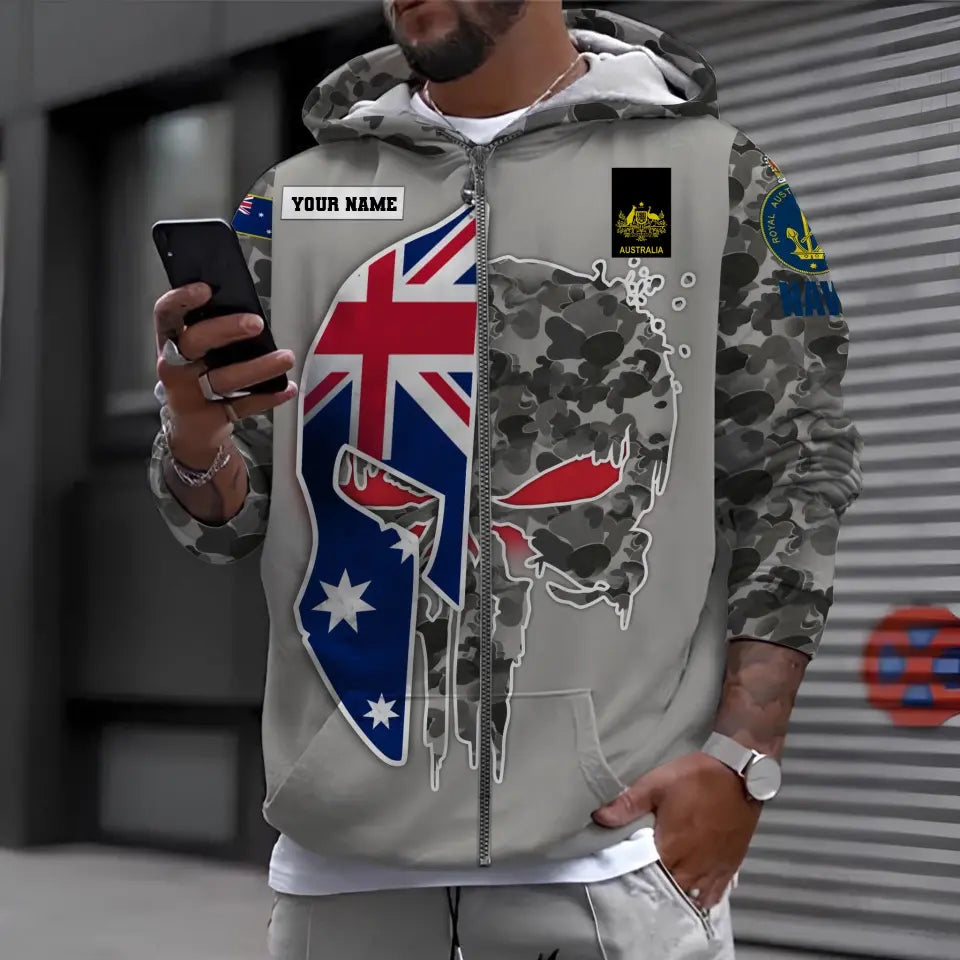 Sweat à capuche personnalisé avec camouflage soldat/vétéran australien avec nom et grade imprimé en 3D - 1696982403