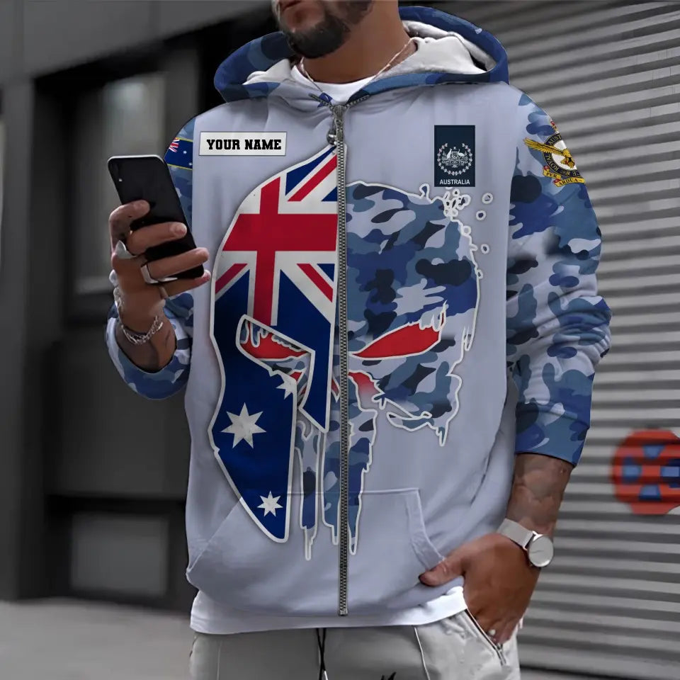 Sweat à capuche personnalisé avec camouflage soldat/vétéran australien avec nom et grade imprimé en 3D - 1696982403