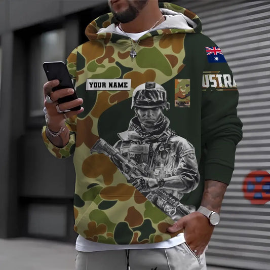 Personalized Australian Soldier/ Veteran Camo With Name And Rank Hoodie 3D Printed - 1696982402