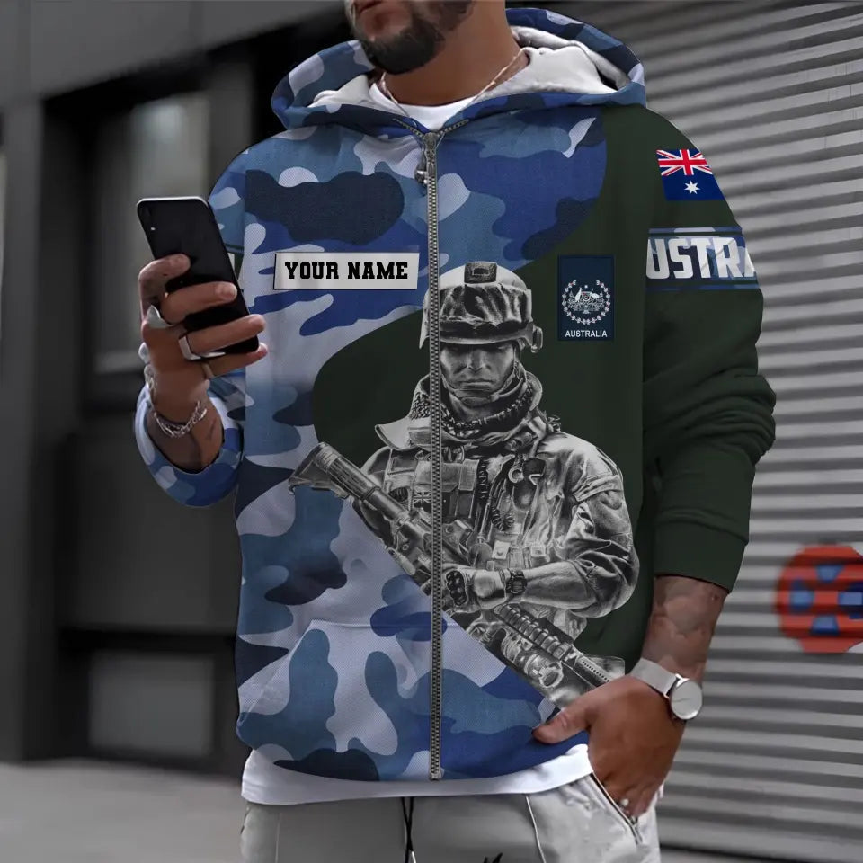 Sweat à capuche personnalisé avec camouflage soldat/vétéran australien avec nom et grade imprimé en 3D - 1696982402