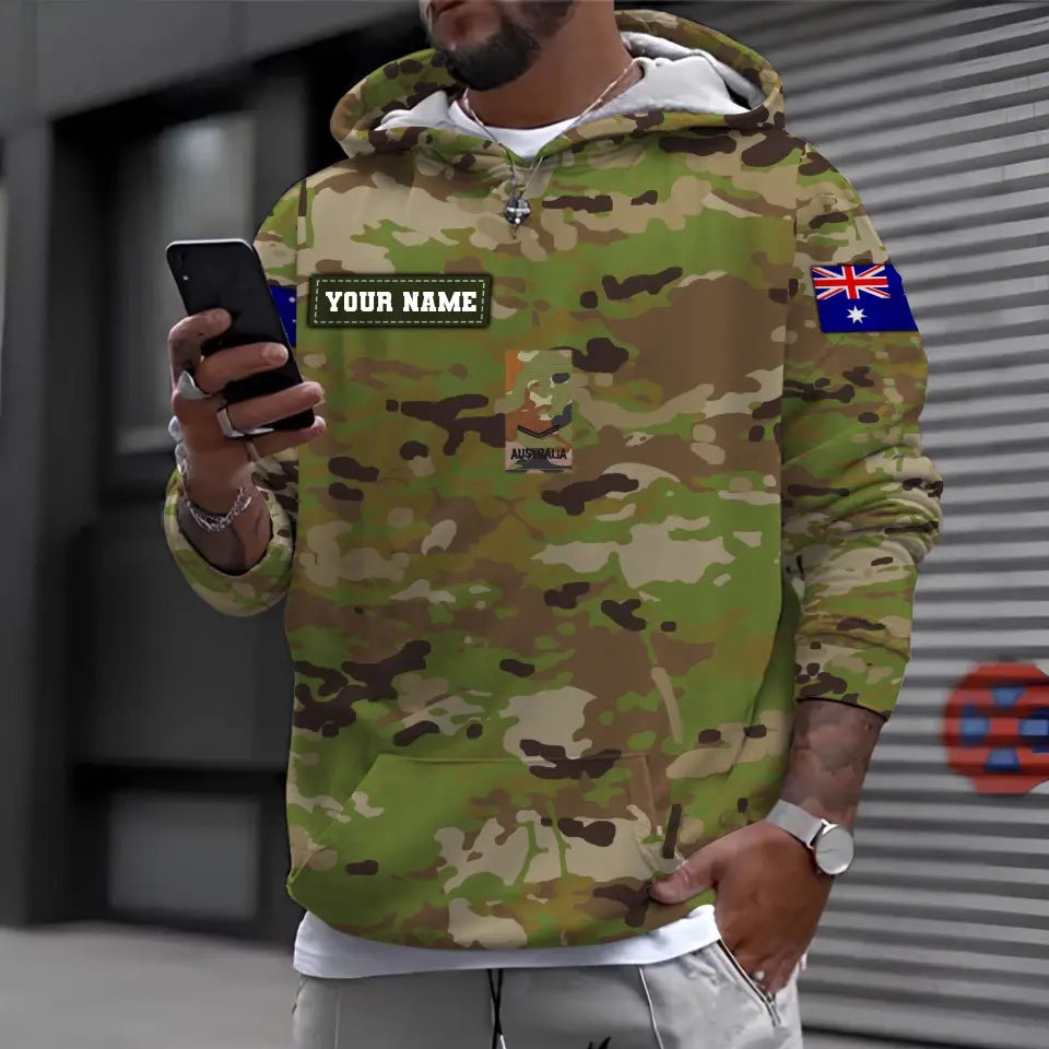 Sweat à capuche personnalisé avec camouflage soldat/vétéran australien avec nom et grade imprimé en 3D - 1696982401