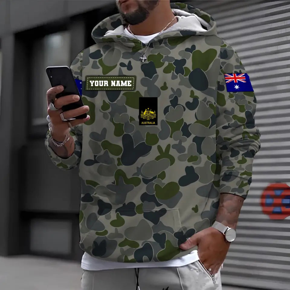 Personalized Australian Soldier/ Veteran Camo With Name And Rank Hoodie 3D Printed - 1696982401