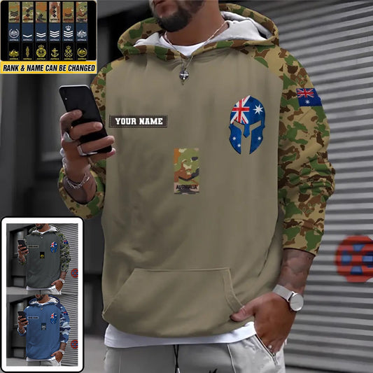 Sweat à capuche personnalisé avec camouflage soldat/vétéran australien avec nom et grade imprimé en 3D - 1696982404