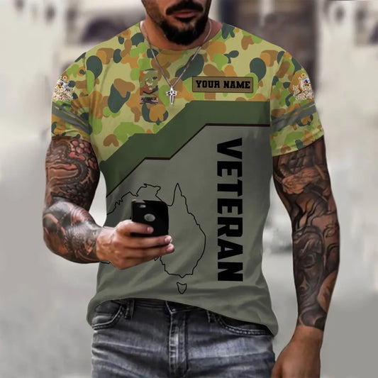 T-shirt personnalisé avec camouflage soldat/vétéran australien avec nom et grade imprimé en 3D - 1110230001