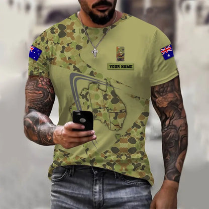 T-shirt personnalisé avec camouflage soldat/vétéran australien avec nom et grade imprimé en 3D - 1110230005