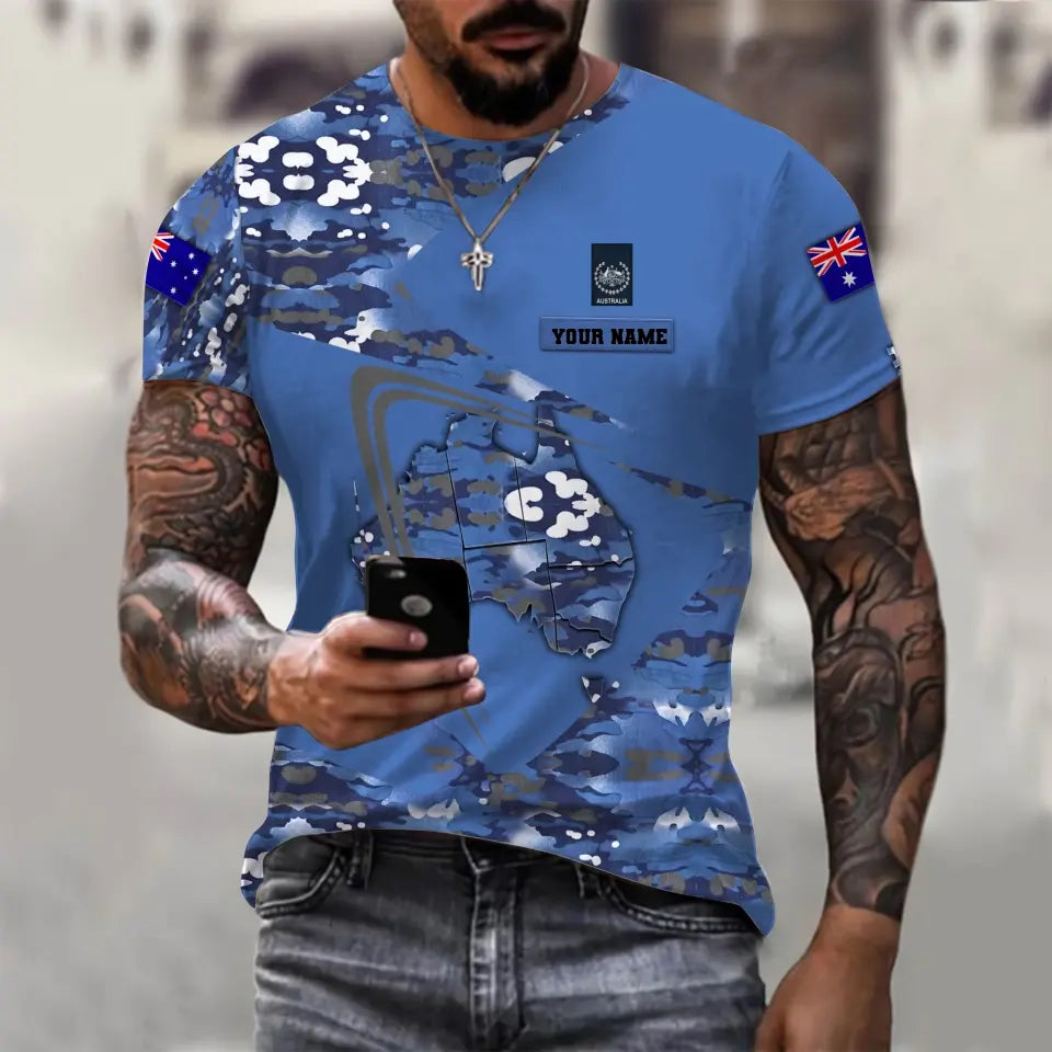 T-shirt personnalisé avec camouflage soldat/vétéran australien avec nom et grade imprimé en 3D - 1110230005