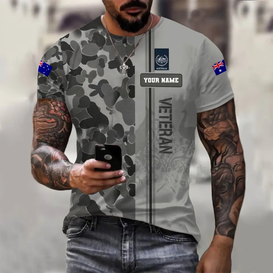 T-shirt personnalisé avec camouflage soldat/vétéran australien avec nom et grade imprimé en 3D - 1110230006