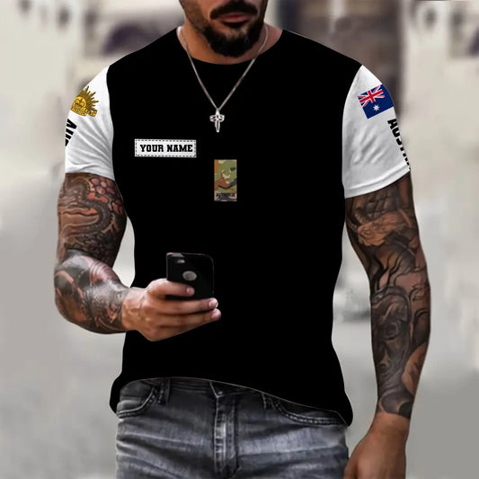 Personalisiertes T-Shirt mit australischem Soldaten-/Veteranen-Tarnmuster mit Namen und Rang, 3D-Druck – 1110230007