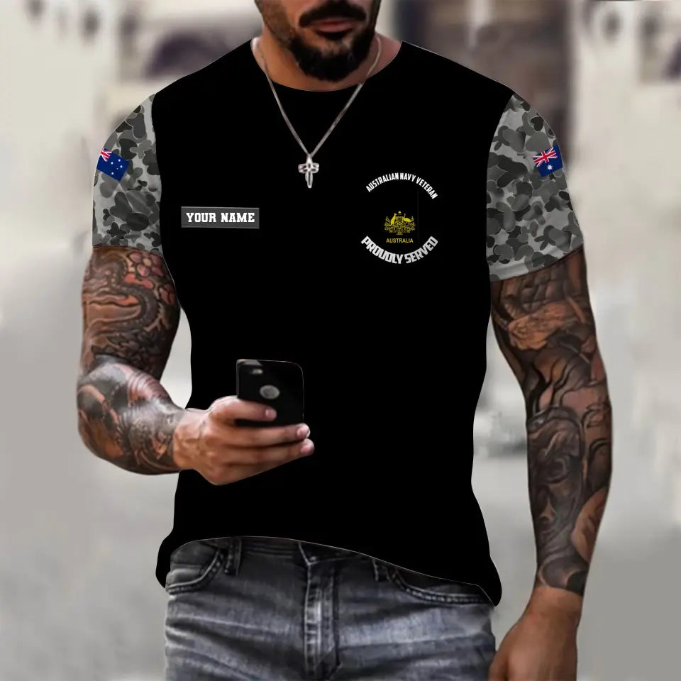 T-shirt personnalisé avec camouflage soldat/vétéran australien avec nom et grade imprimé en 3D - 1110230008