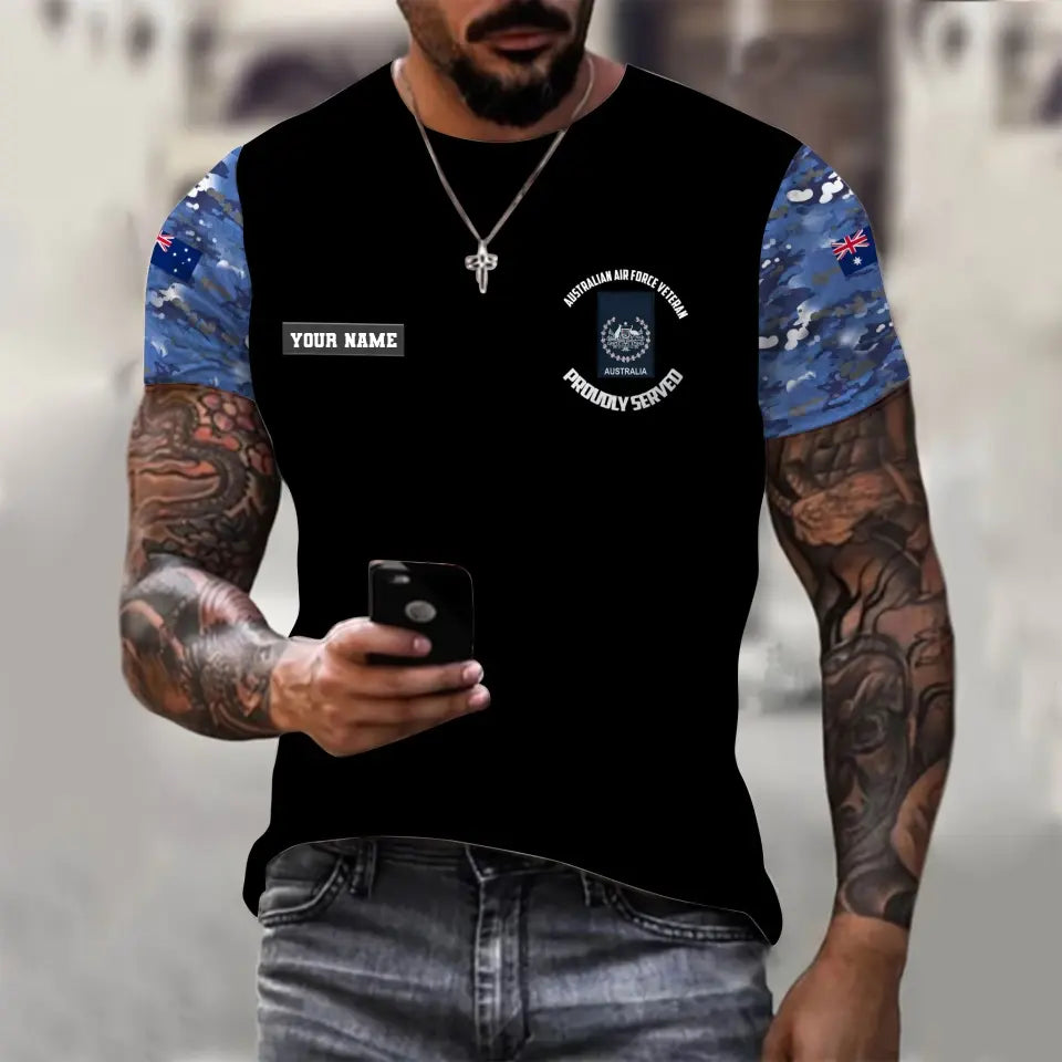 T-shirt personnalisé avec camouflage soldat/vétéran australien avec nom et grade imprimé en 3D - 1110230008