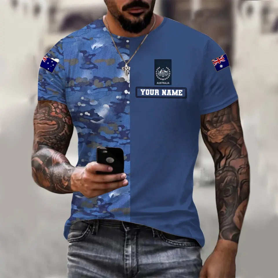 T-shirt personnalisé avec camouflage soldat/vétéran australien avec nom et grade imprimé en 3D - 1110230009