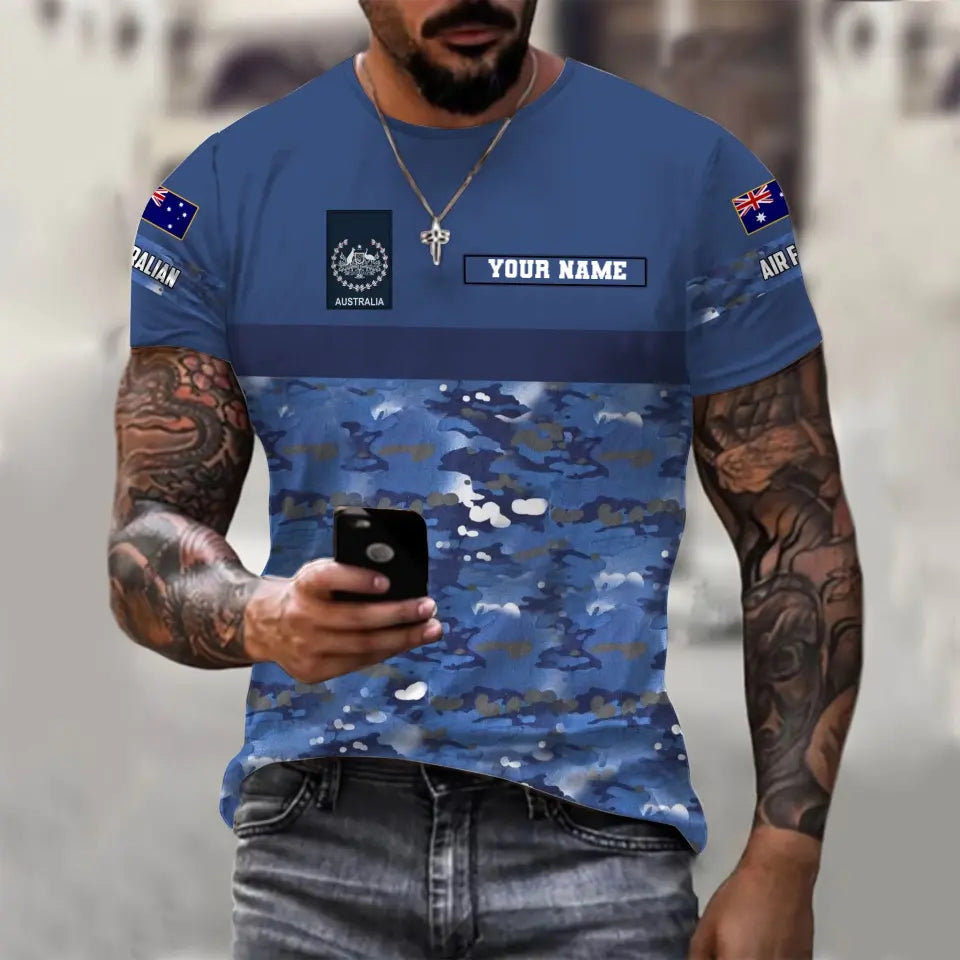 T-shirt personnalisé avec camouflage soldat/vétéran australien avec nom et grade imprimé en 3D - 1110230010