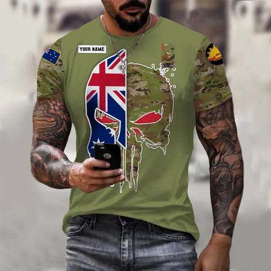 T-shirt personnalisé avec camouflage soldat/vétéran australien avec nom et grade imprimé en 3D - 1110230011