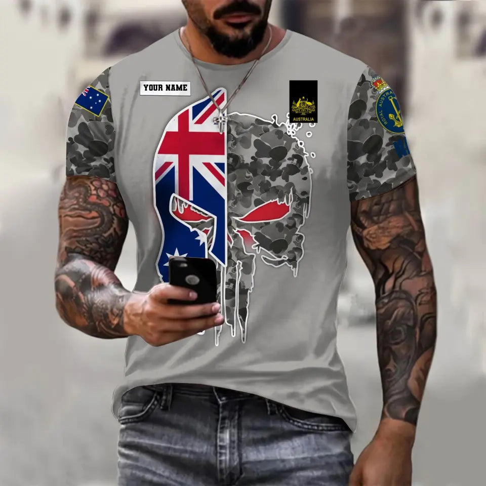 T-shirt personnalisé avec camouflage soldat/vétéran australien avec nom et grade imprimé en 3D - 1110230011