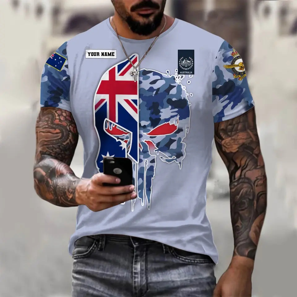 Personalisiertes T-Shirt mit australischem Soldaten-/Veteranen-Tarnmuster mit Namen und Rang, 3D-Druck – 1110230011