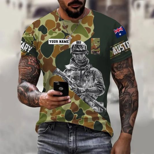 Personalisiertes T-Shirt mit australischem Soldaten-/Veteranen-Tarnmuster mit Namen und Rang, 3D-Druck – 1110230012