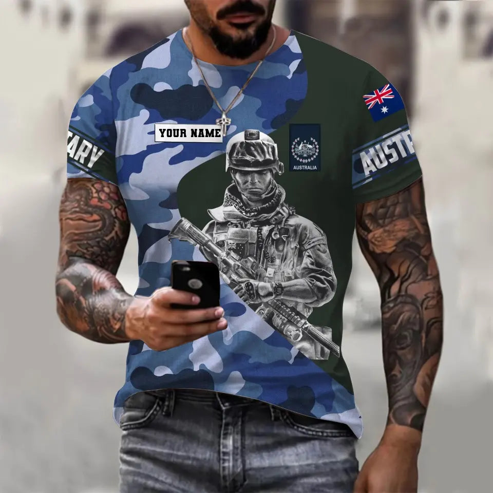 Personalized Australian Soldier/ Veteran Camo With Name And Rank T-shirt 3D Printed - 1110230012