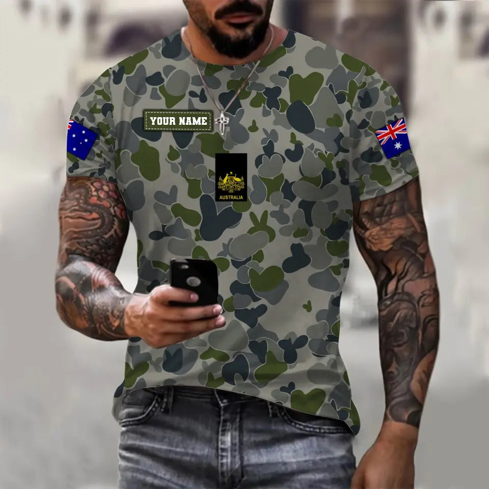 T-shirt personnalisé avec camouflage soldat/vétéran australien avec nom et grade imprimé en 3D - 1110230013